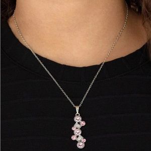 NWT Boutique Pink & Silver Diamond Rhinestone Dainty Necklace - Fashion Jewelry